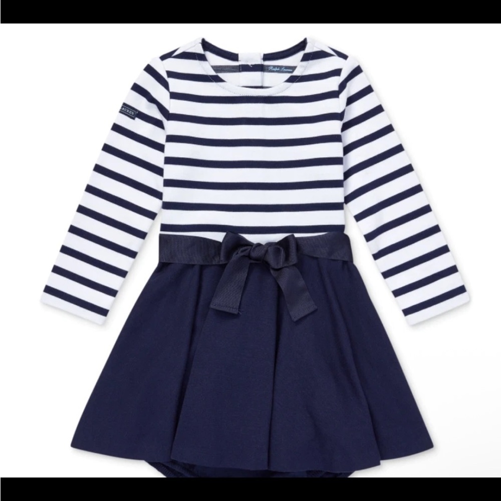 Ralph Lauren Baby Girls French Navy Striped Fit & Flare Dress 12M